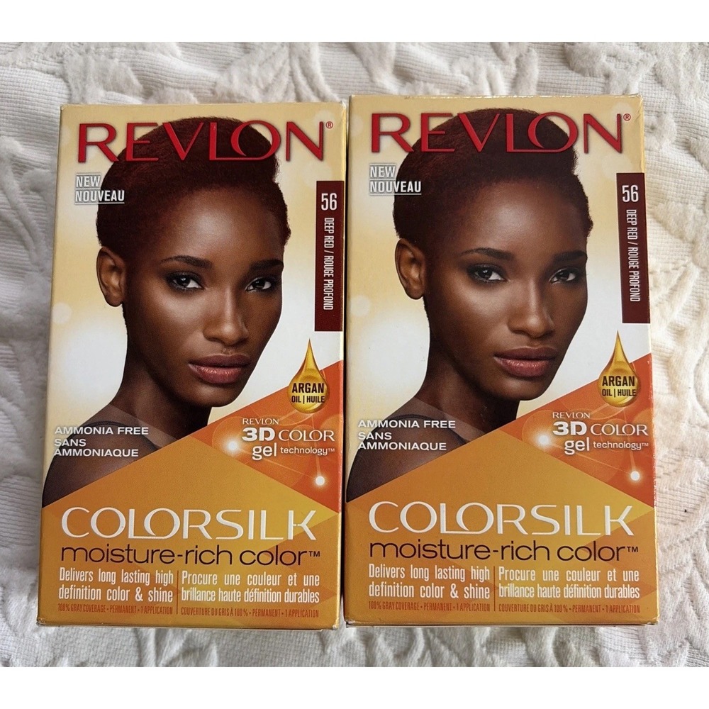 Lot 2 Revlon Colorsilk 56 Deep Red Argan Oil Moisture Rich 3D Color Gel Hair Dye